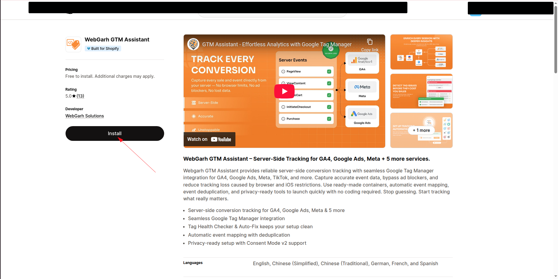 Install Webgarh GTM Assistant on Shopify screenshot 2