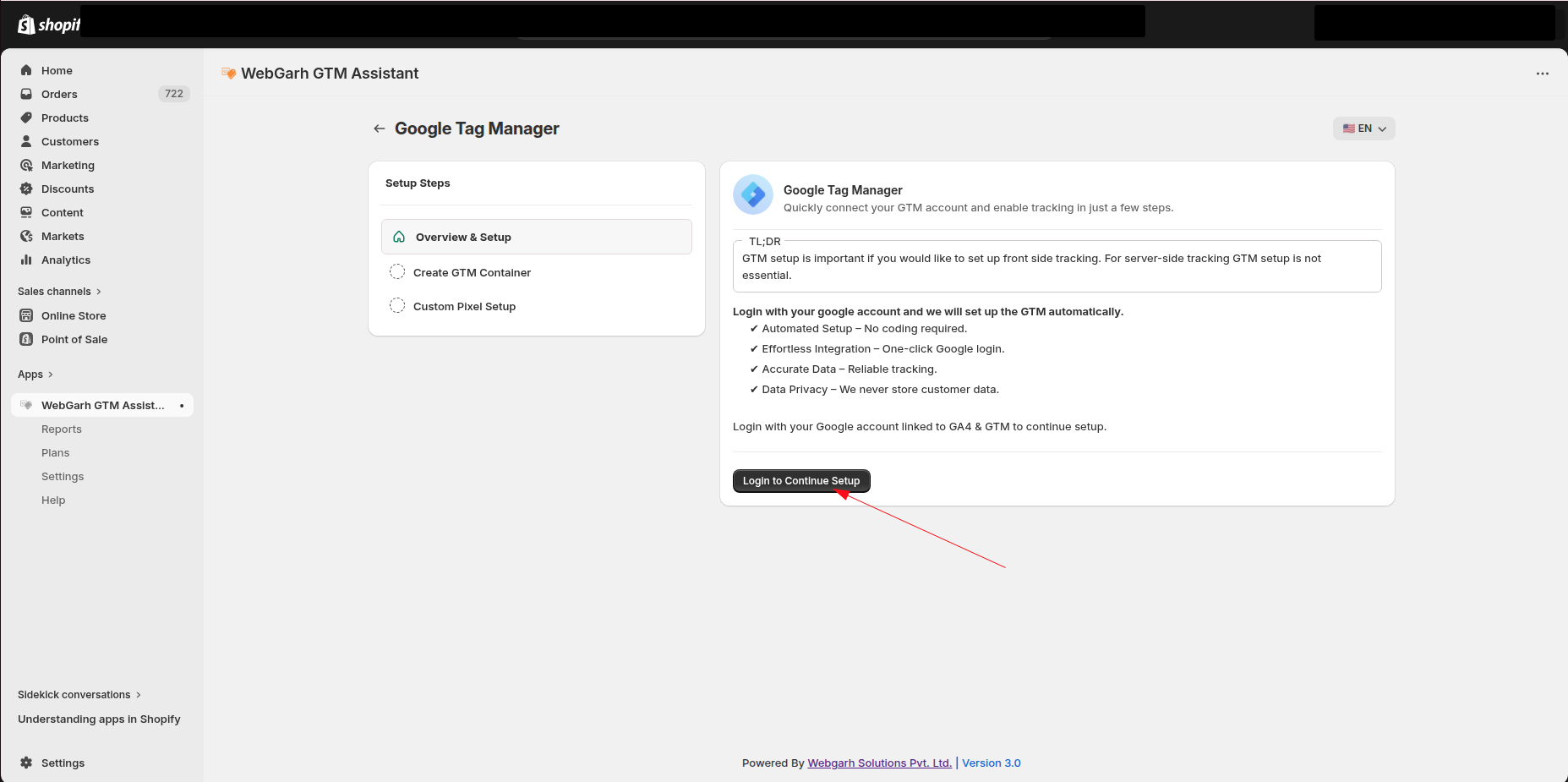 Connect Google Tag Manager to Webgarh GTM Assistant screenshot 2