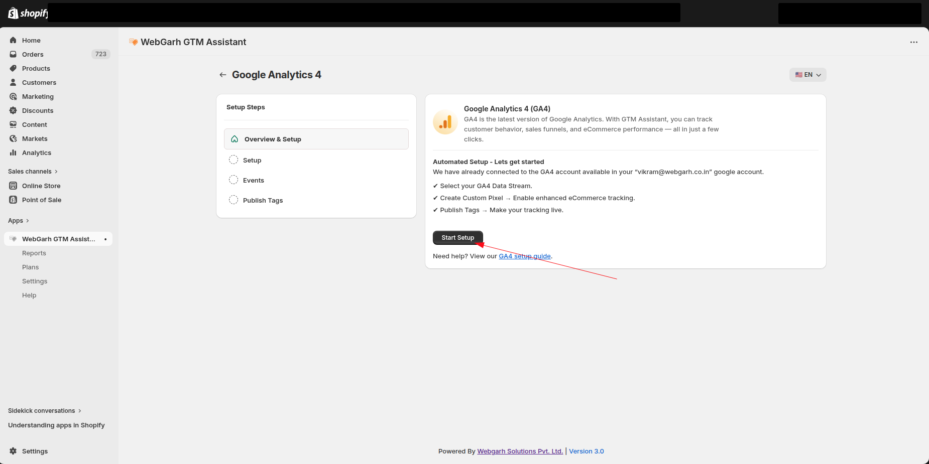 Connect GA4 to Webgarh GTM Assistant screenshot 1