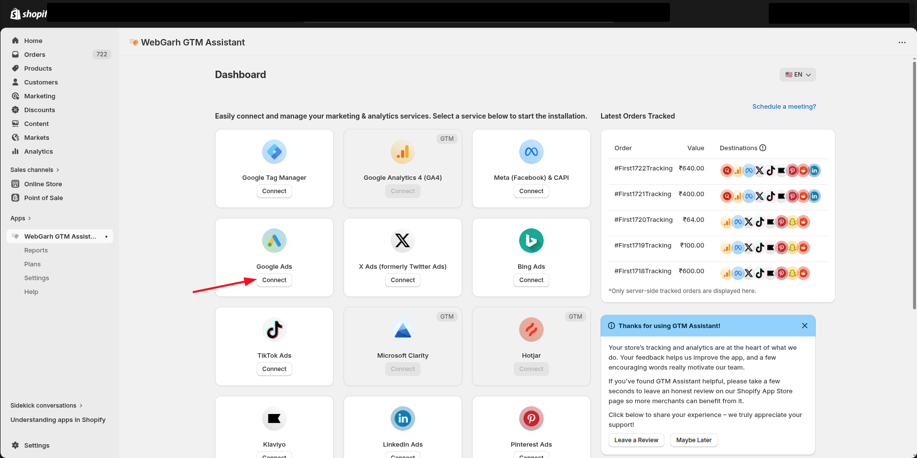 Connect Google Ads to Webgarh GTM Assistant screenshot 1