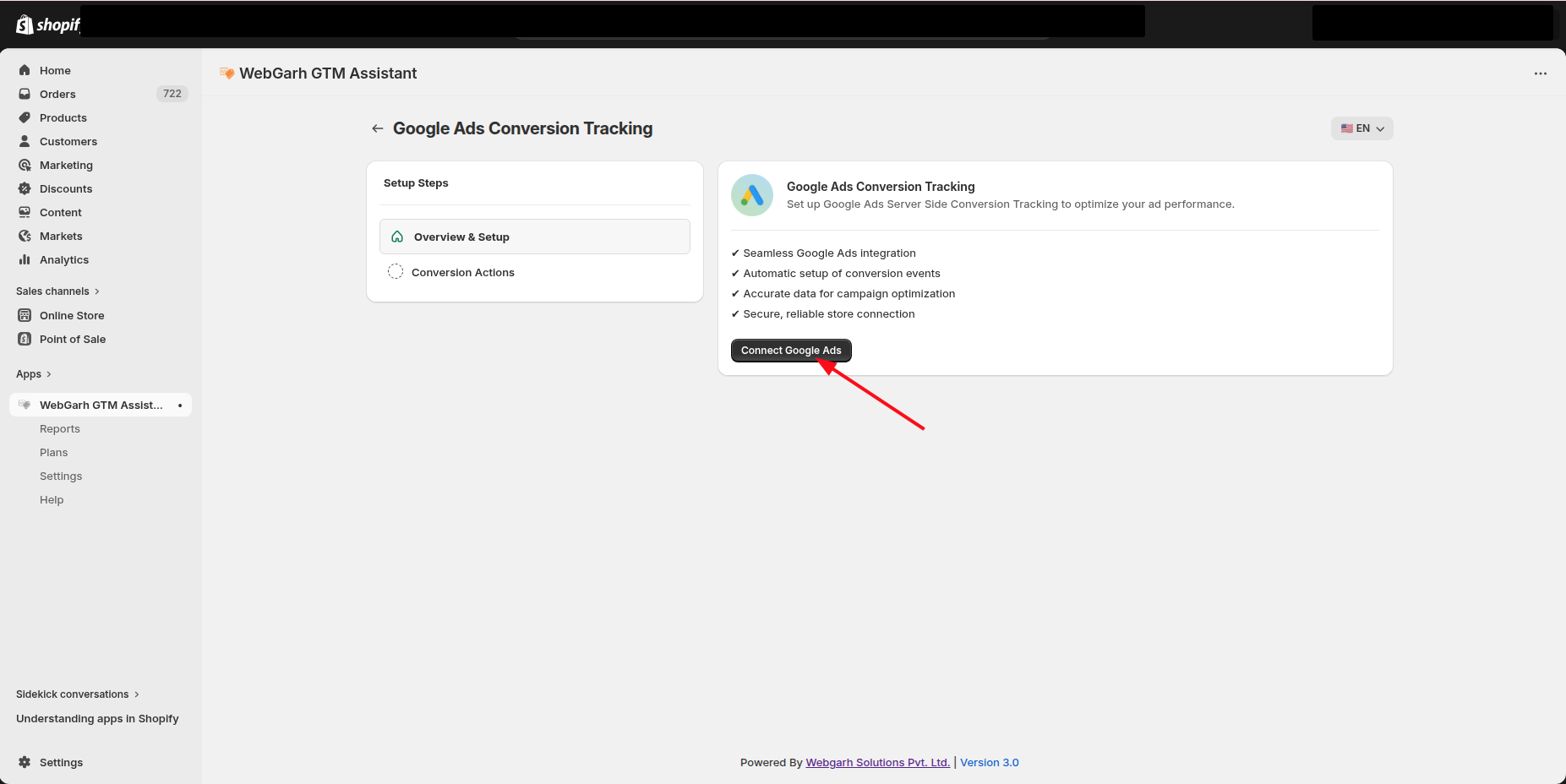 Connect Google Ads to Webgarh GTM Assistant screenshot 2