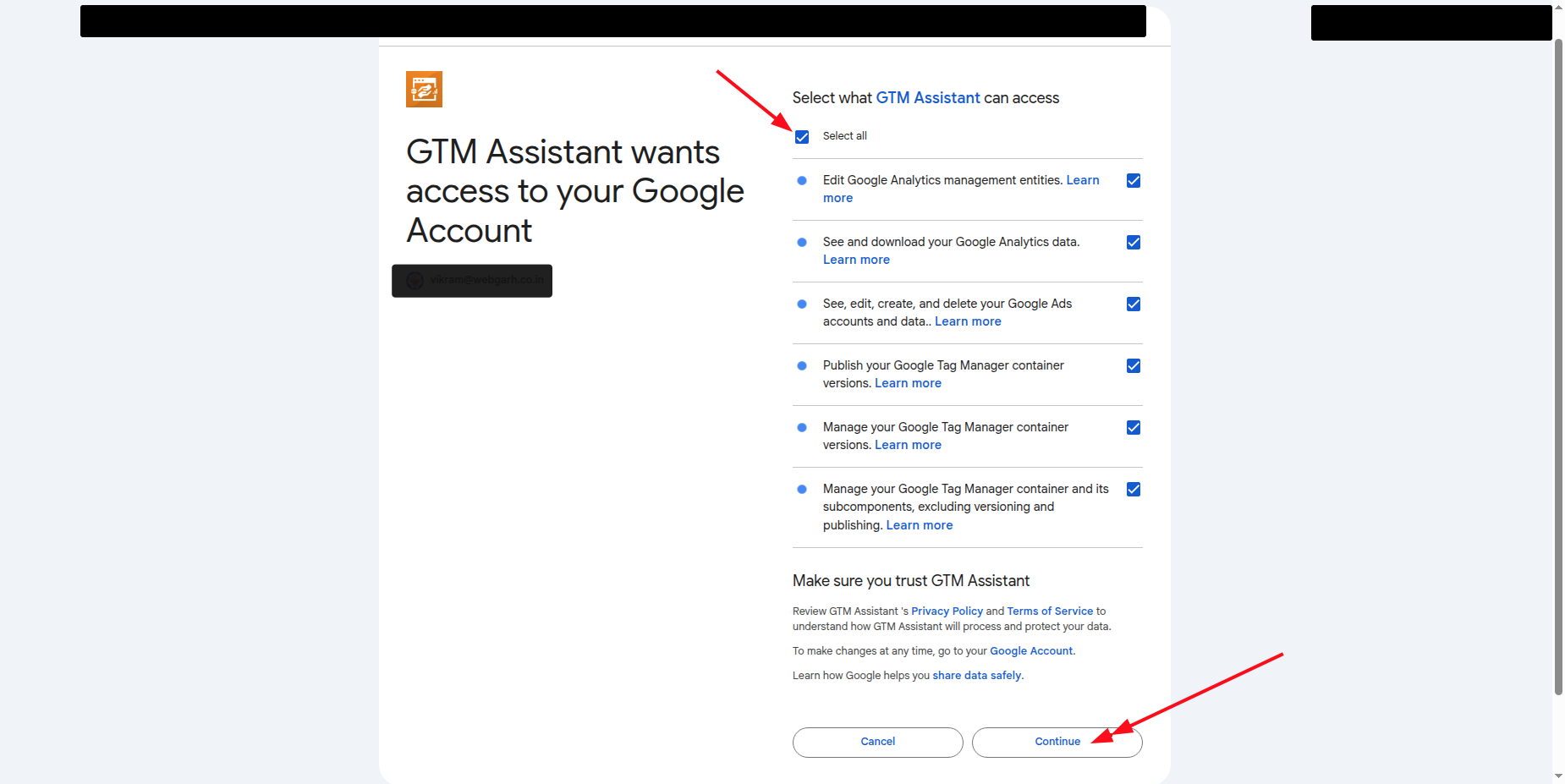 Connect Google Ads to Webgarh GTM Assistant screenshot 3