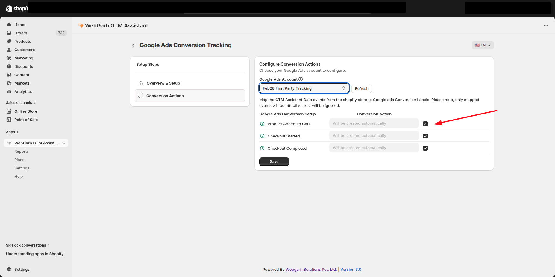 Connect Google Ads to Webgarh GTM Assistant screenshot 5