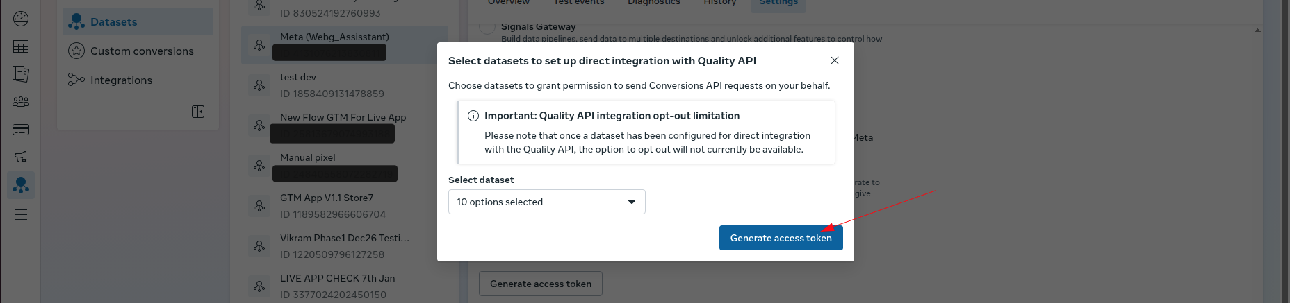 Connect Meta Ads to Webgarh GTM Assistant screenshot 3