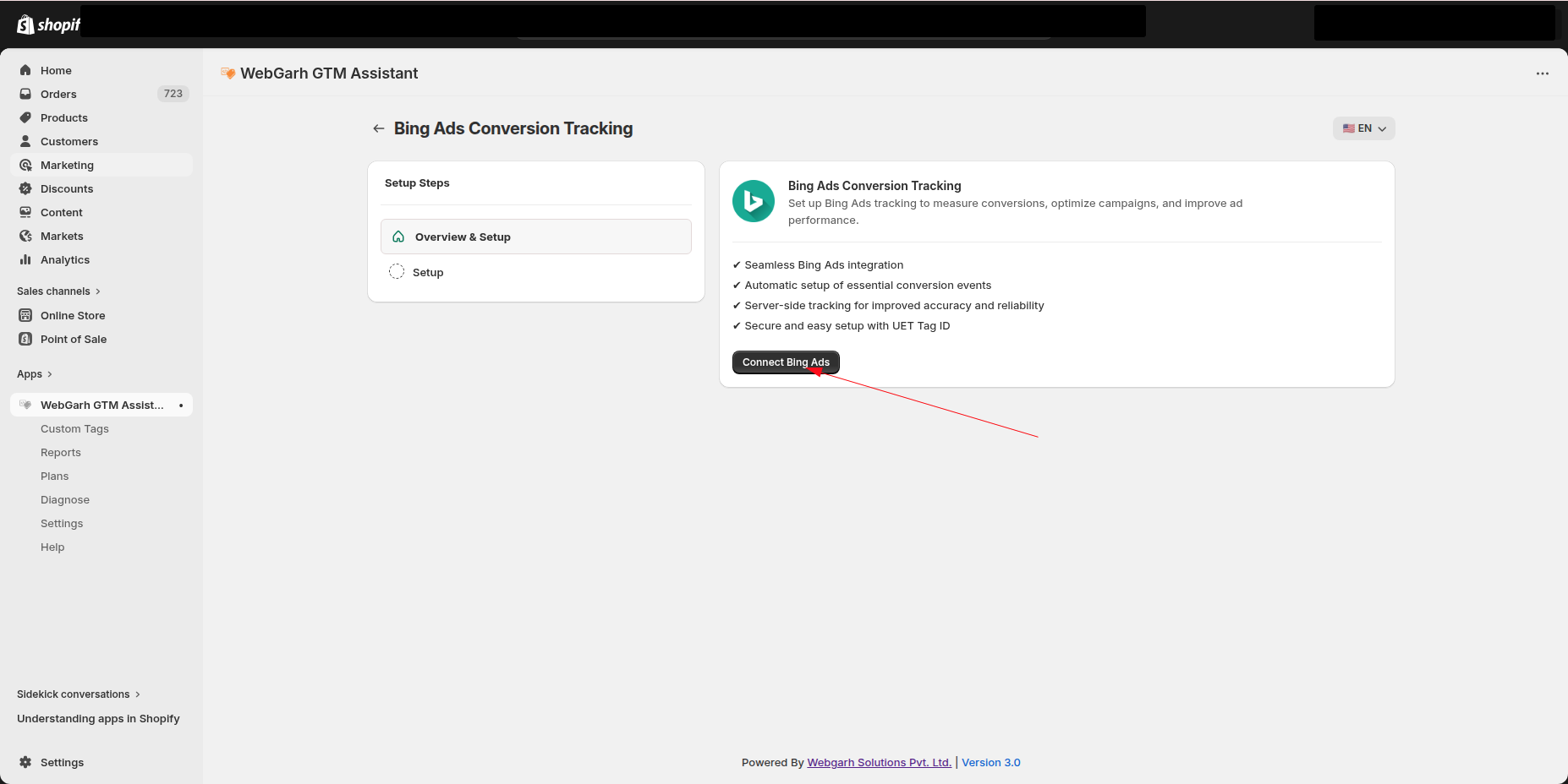 Connect Bing Ads to Webgarh GTM Assistant screenshot 1
