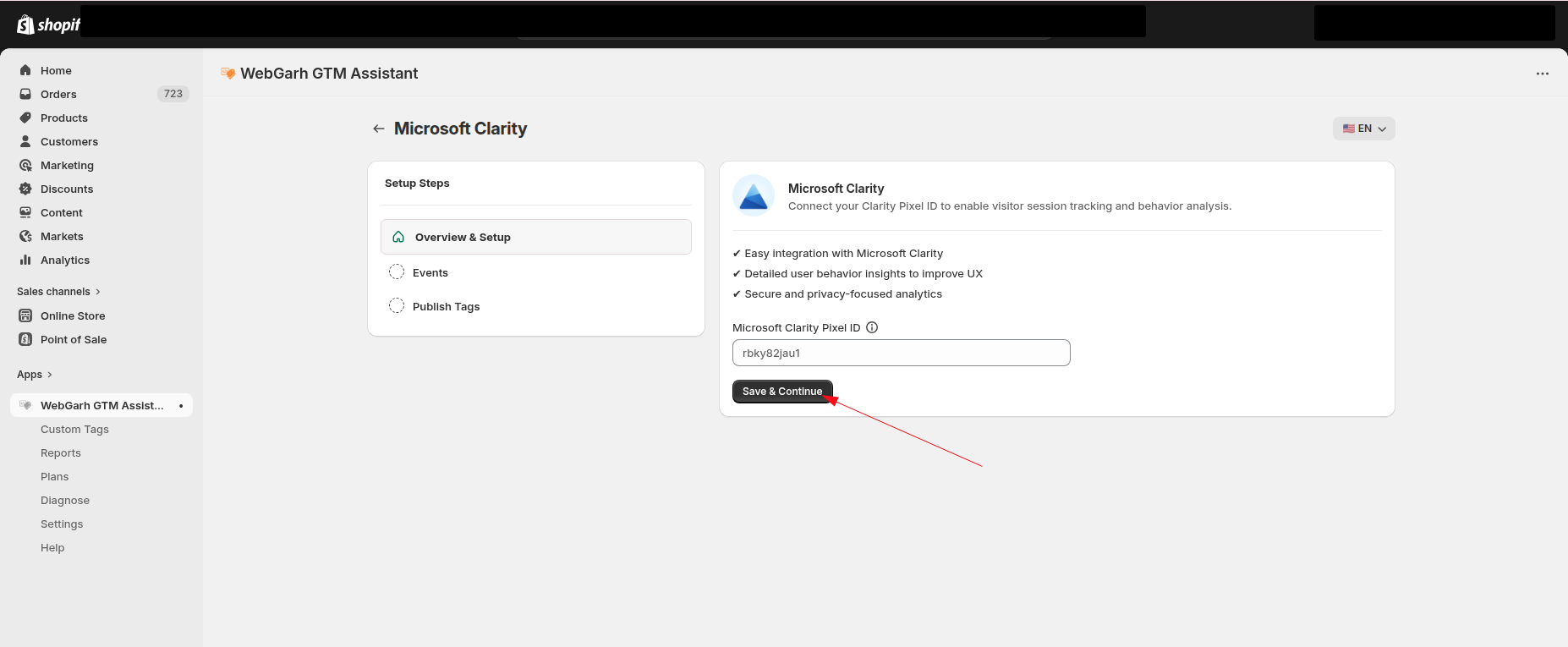 Connect Microsoft Clarity to Webgarh GTM Assistant screenshot 2