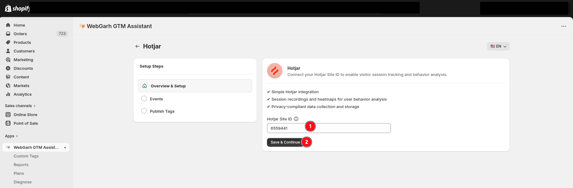 Connect Hotjar to Webgarh GTM Assistant screenshot 2
