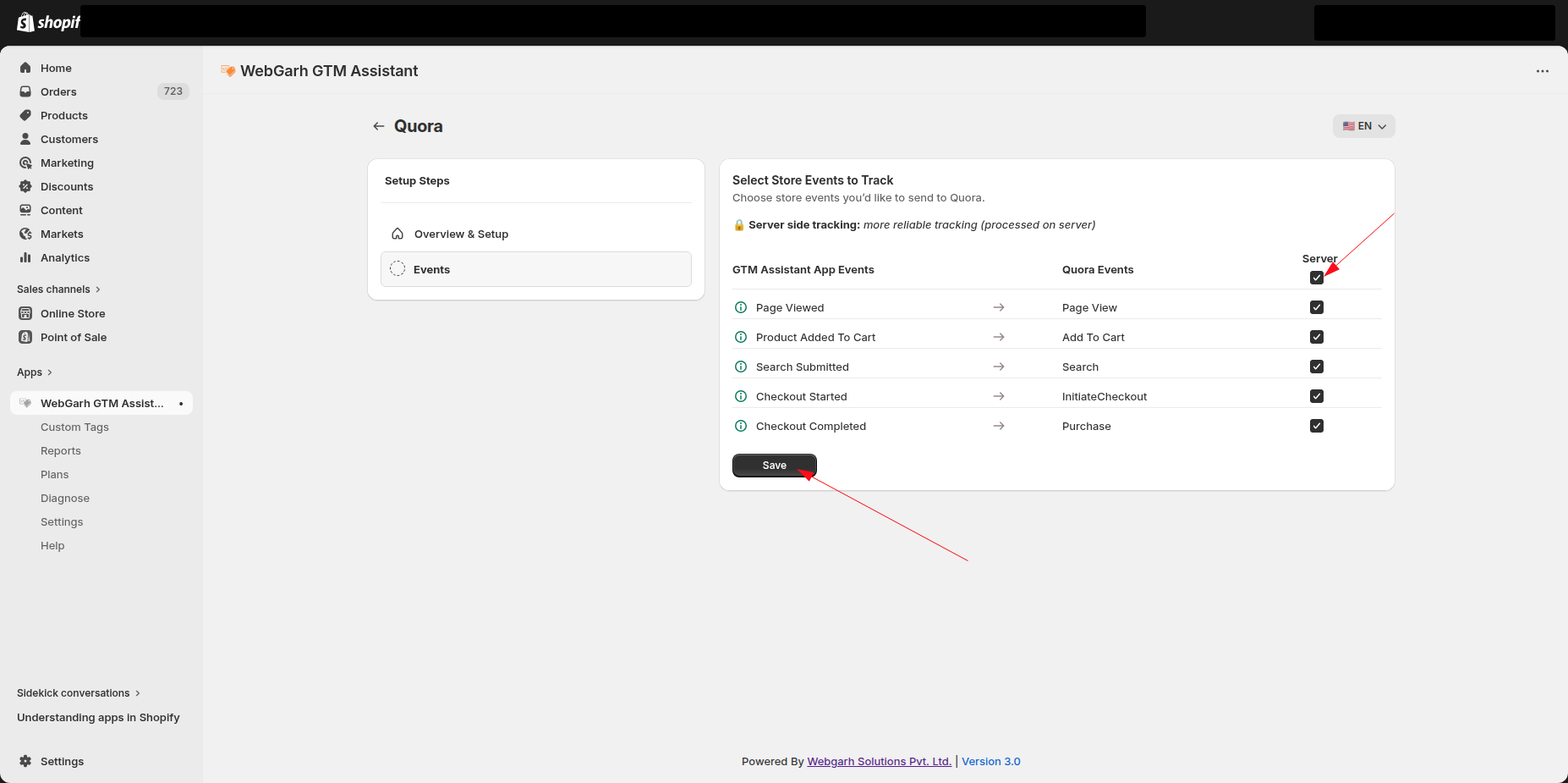 Connect Quora Ads to Webgarh GTM Assistant screenshot 5